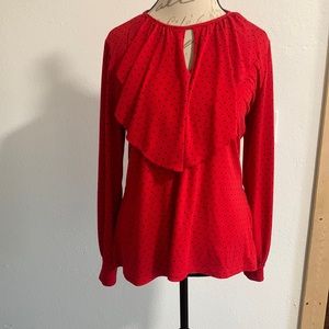 Elle Red Polka Dot Long Sleeve Shirt Size Large